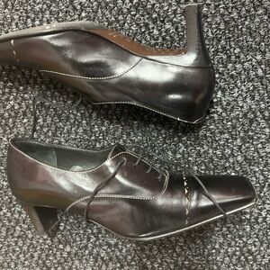 Sisters  black lace up square toe pump, 2” heel